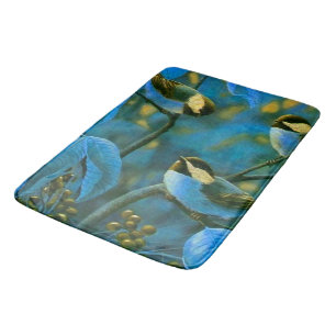 Blue yellow little birds bath mat