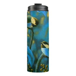 Blue yellow little birds thermal tumbler