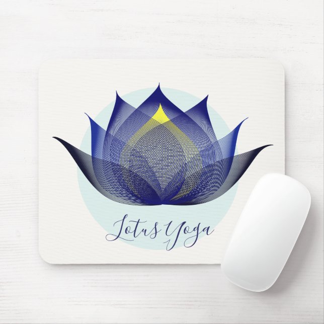 Blue Yellow Lotus Flower Art Elegant Unique Yoga Mouse Mat (With Mouse)