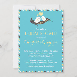 Blue Yellow Love Birds Bridal Shower Invitation