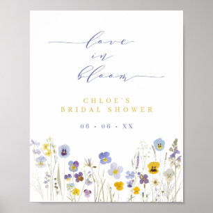 Blue & Yellow Love in Bloom Bridal Shower Welcome Poster