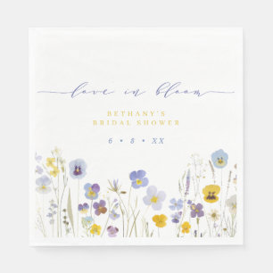 Blue & Yellow Love in Bloom Floral Bridal Shower Napkin