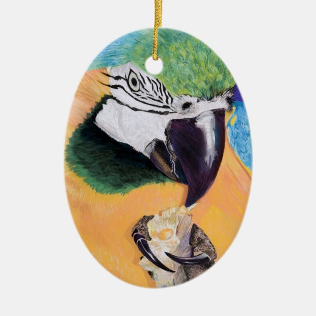Blue & Yellow Macaw Pastel Art Ornament (Front)