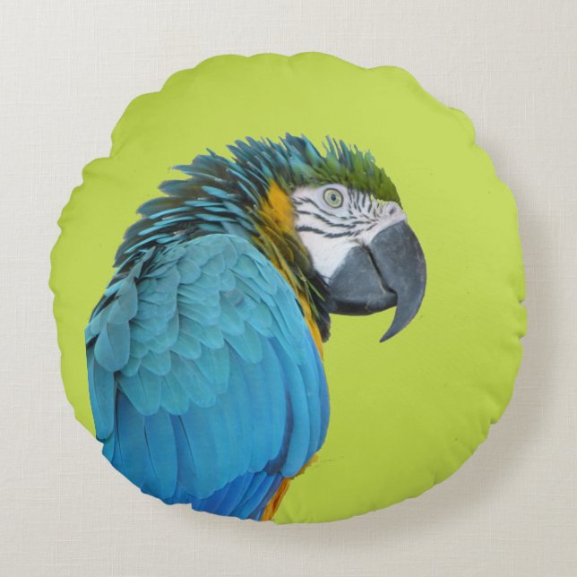 Blue Yellow Macaw Round Pillow (Front)