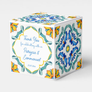 Blue yellow Majolica tiles Mediterranean custom Favour Box