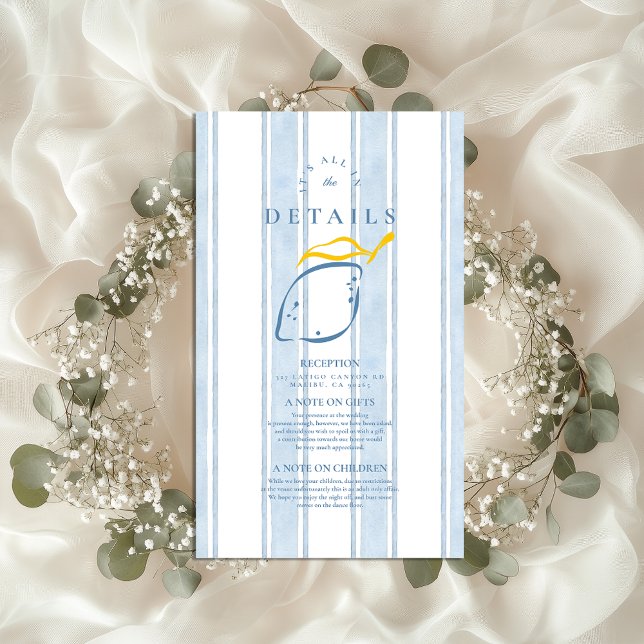 Blue Yellow Mediterranean Lemon Wedding Enclosure Card (Creator Uploaded)
