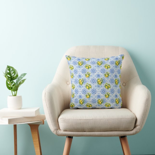 Blue Yellow Mediterranean Lemons Italian Amalfi Cushion (Chair)