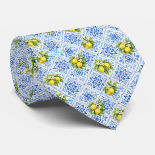 Blue Yellow Mediterranean Lemons Italian Amalfi Tie