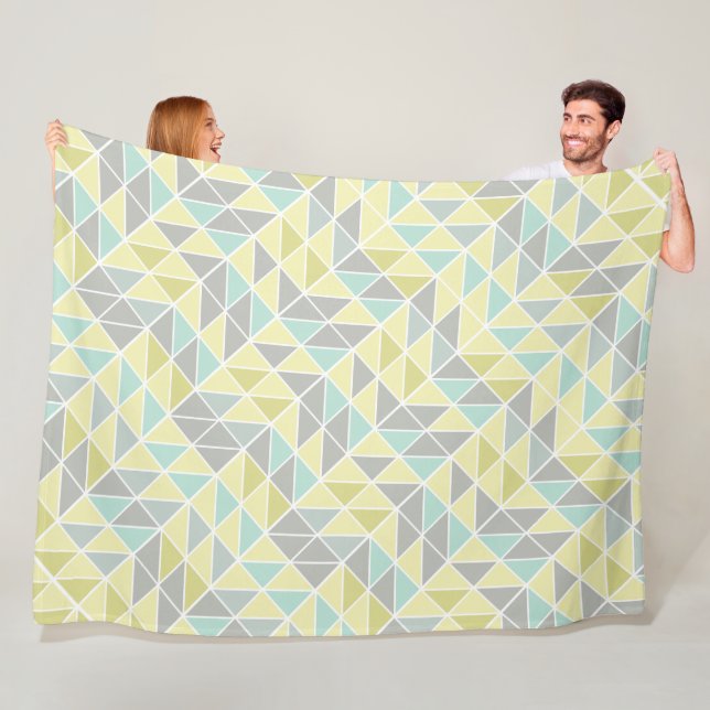 Blue Yellow Mint Modern Abstract Triangle Pattern Fleece Blanket (In Situ)