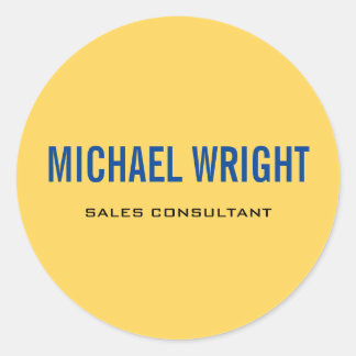 Blue Yellow Modern Plain Simple Minimalist Name Classic Round Sticker