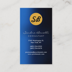 Blue Yellow Monogram Business Card