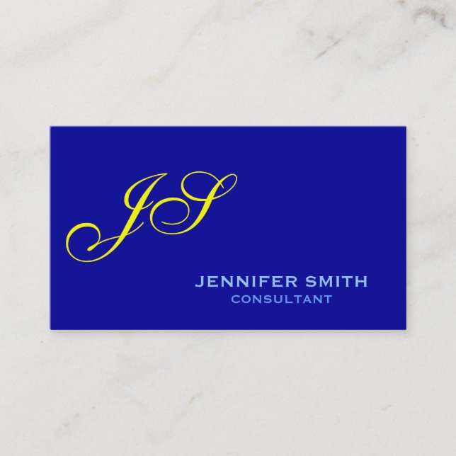 Blue Yellow Monogram Consultant Business Card (Front)