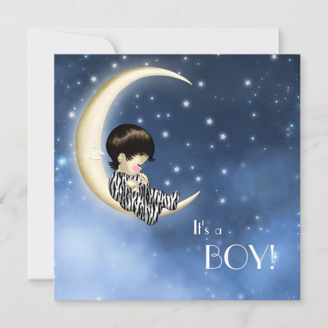 Blue Yellow Moon Baby Shower Invitation (Front)