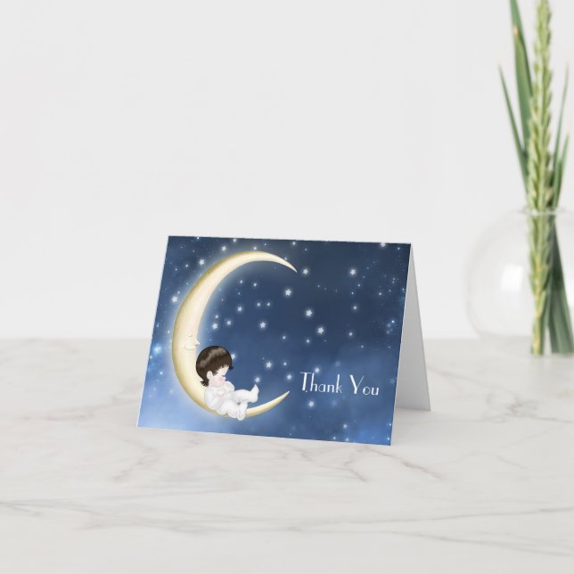 Blue Yellow Moon Baby Thank You Cards (Front)