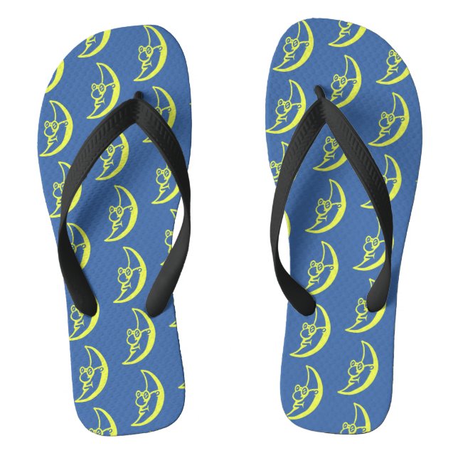 Blue Yellow Moon Face Pattern Flip Flops (Footbed)