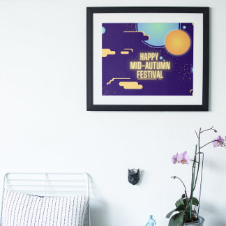 Blue- Yellow Moon Mid-Autumn Festival  Poster