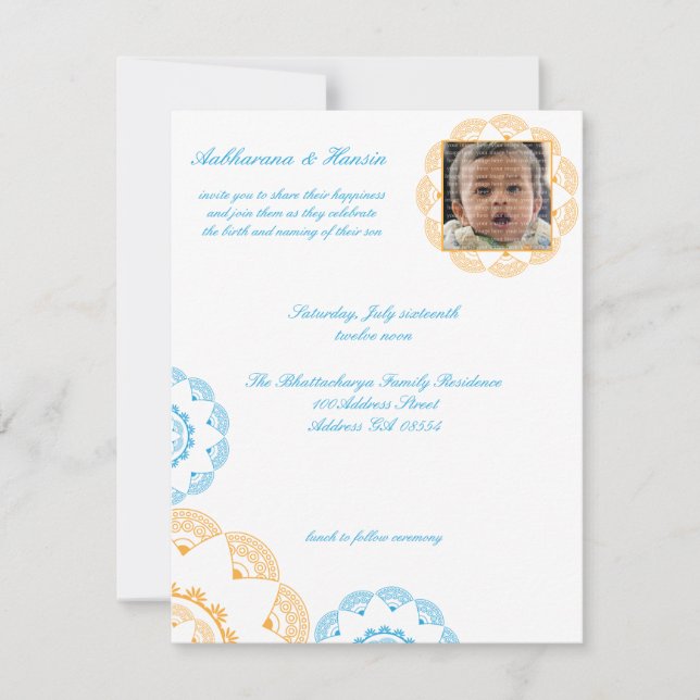 Blue & Yellow Namkaran Baby Naming Invitations (Front)