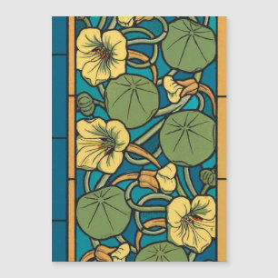 Blue Yellow Nasturtium Flower Nouveau Pattern