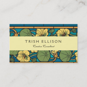 Blue Yellow Nasturtium Flower Nouveau Pattern Business Card