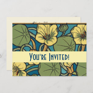 Blue Yellow Nasturtium Flower Nouveau Pattern Invitation