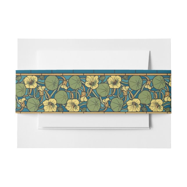 Blue Yellow Nasturtium Flower Nouveau Pattern Invitation Belly Band (Front Example)