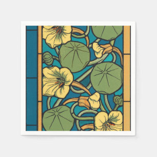 Blue Yellow Nasturtium Flower Nouveau Pattern Napkin