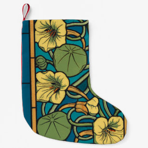 Blue Yellow Nasturtium Flower Nouveau Pattern Small Christmas Stocking