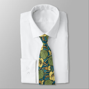 Blue Yellow Nasturtium Flower Nouveau Pattern Tie