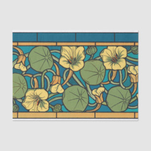 Blue Yellow Nasturtium Flower Nouveau Pattern Tissue Paper