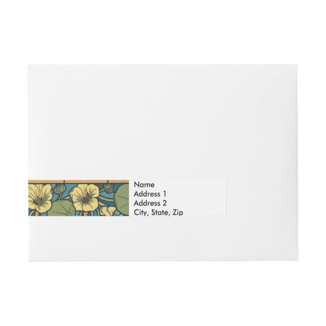 Blue Yellow Nasturtium Flower Nouveau Pattern Wraparound Address Label (Front)
