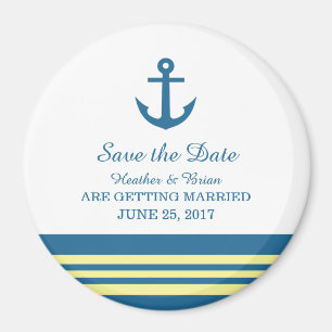 Blue Yellow Nautical Anchor Save the Date Magnet
