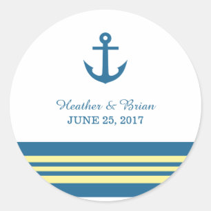 Blue Yellow Nautical Anchor Wedding Stickers