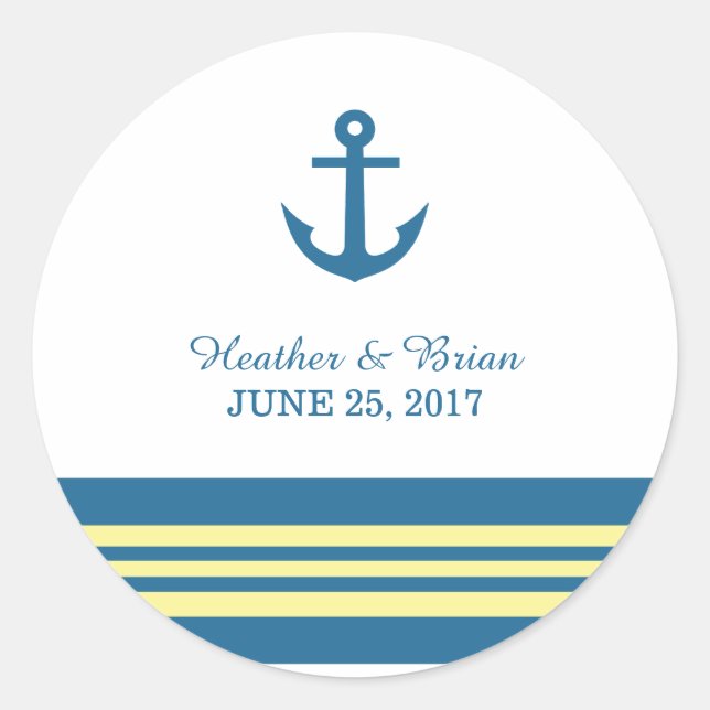 Blue Yellow Nautical Anchor Wedding Stickers (Front)