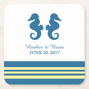 Blue Yellow Nautical Seahorse Paper Coasters