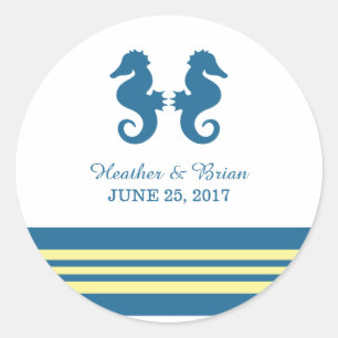 Blue Yellow Nautical Seahorse Wedding Stickers