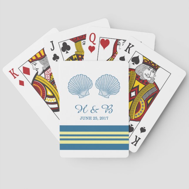 Blue Yellow Nautical Seashells Playing Cards (Back)