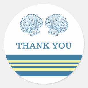Blue Yellow Nautical Seashells Thank You Stickers