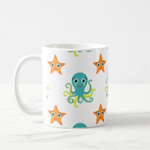 Blue Yellow Octopus; Orange Starfish Coffee Mug