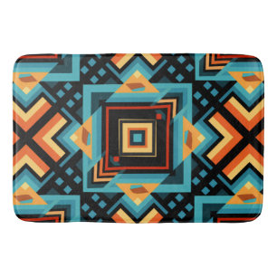 Blue Yellow Orange Decorative Mosaic Bath Mat