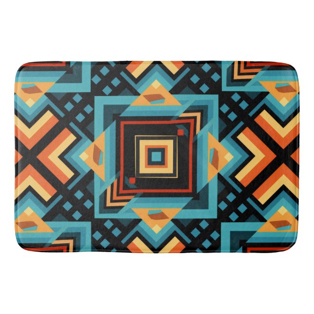 Blue Yellow Orange Decorative Mosaic Bath Mat (Front)