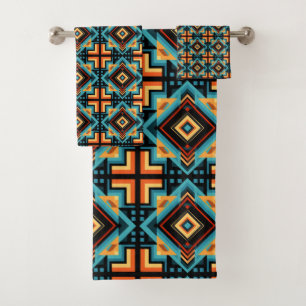 Blue Yellow Orange Decorative Mosaic Bath Towel Set