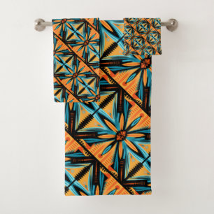 Blue Yellow Orange Decorative Mosaic Bath Towel Set