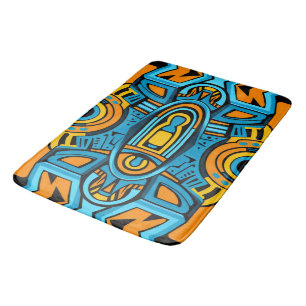 Blue yellow orange mirror doodles bath mat