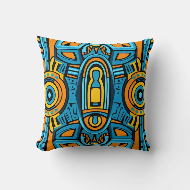 Blue yellow orange mirror doodles cushion (Front)
