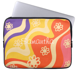 Blue,Yellow,Orange, Pink Floral Abstract Laptop Sleeve