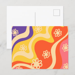 Blue,Yellow,Orange, Pink Floral Abstract Postcard
