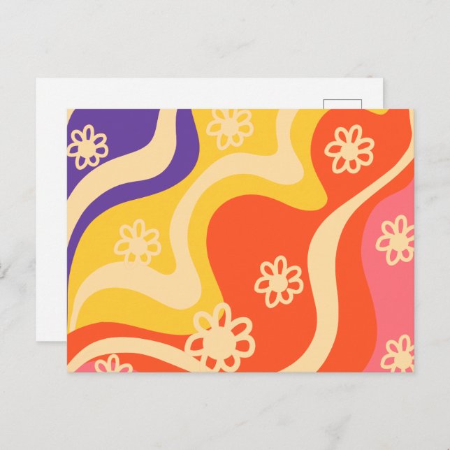 Blue,Yellow,Orange, Pink Floral Abstract  Postcard (Front/Back)