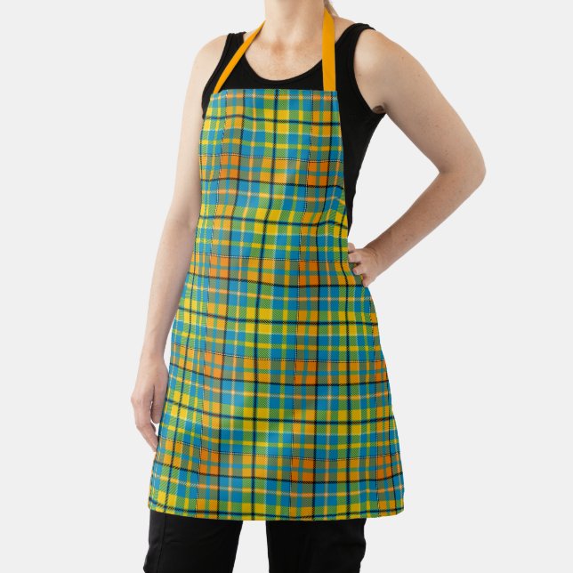 Blue Yellow Orange Plaid Tartan Design  Apron (Insitu)