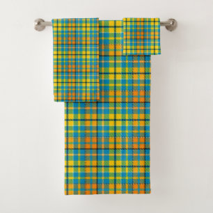 Blue Yellow Orange Plaid Tartan Design Bath Towel Set