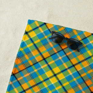 Blue Yellow Orange Plaid Tartan Design Beach Towel